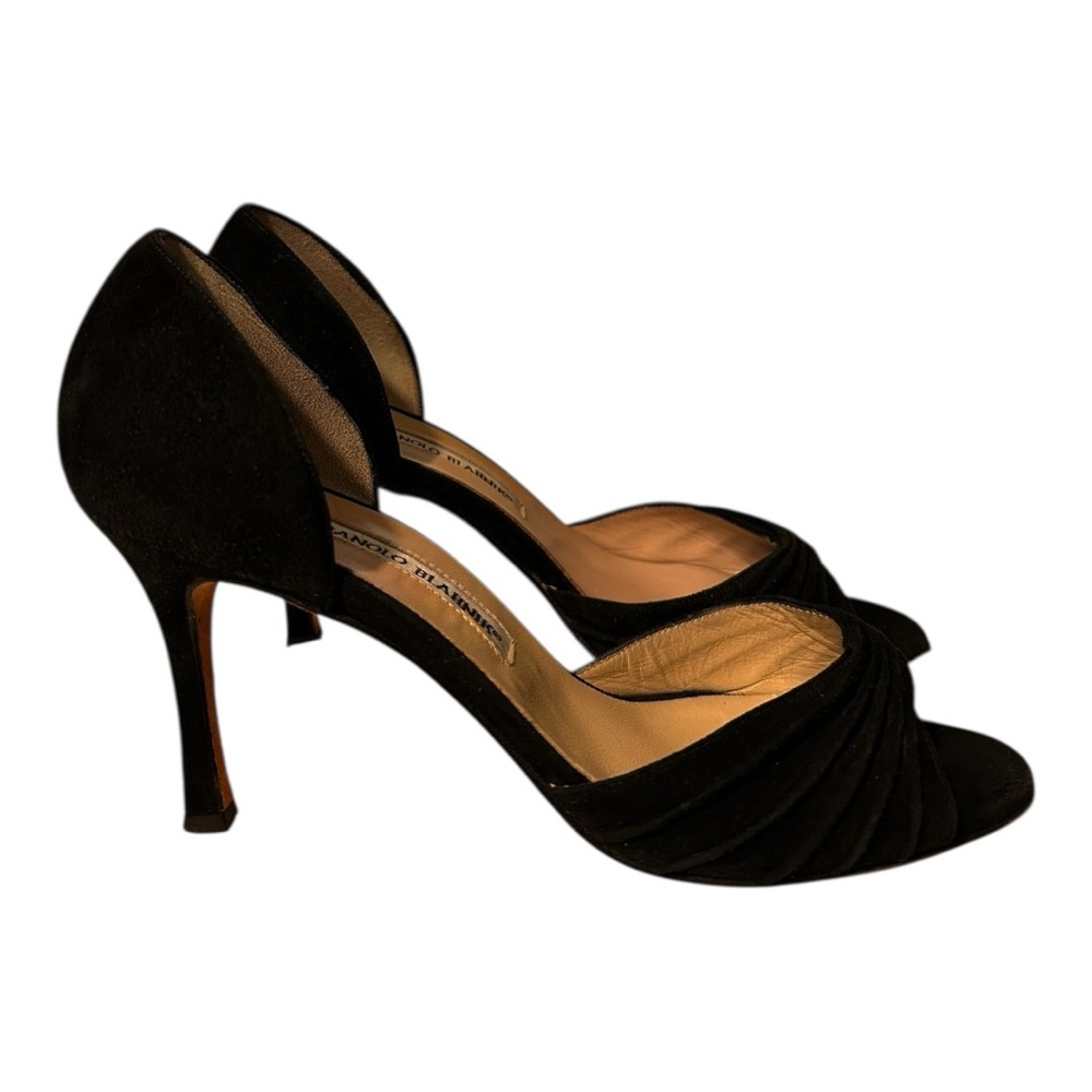 Manolo Blahnik Black Peep-Toe Heels size 37 1/2 
(US 7.5) original price $790.00